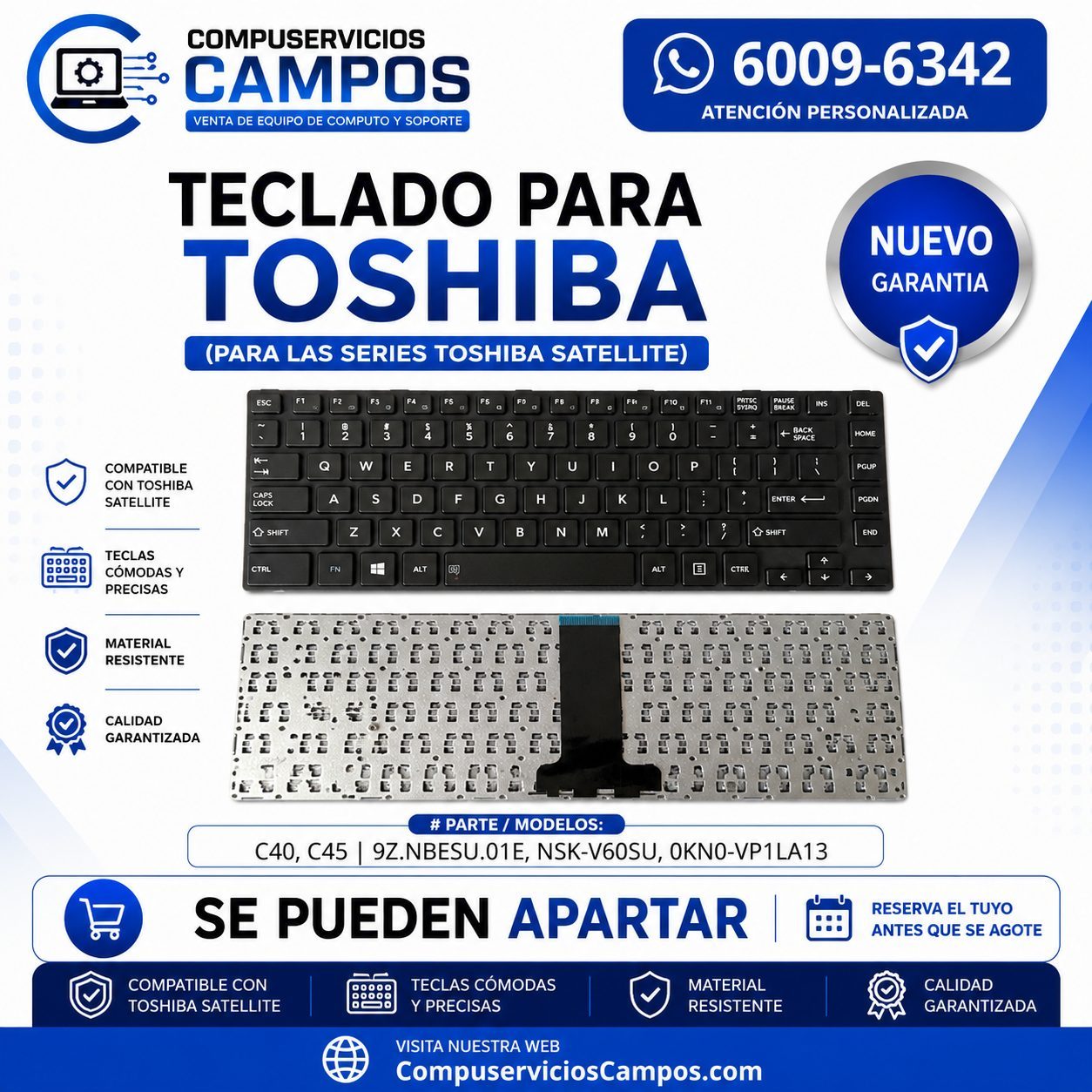 ⌨️🔥 TECLADO NUEVO PARA TOSHIBA SATELLITE C40/C45 🔥⌨️