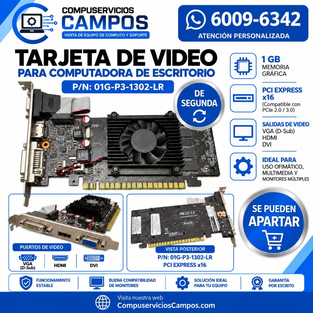 🔥 TARJETA DE VIDEO EVGA 8400 GS – 1GB DDR3 🔥